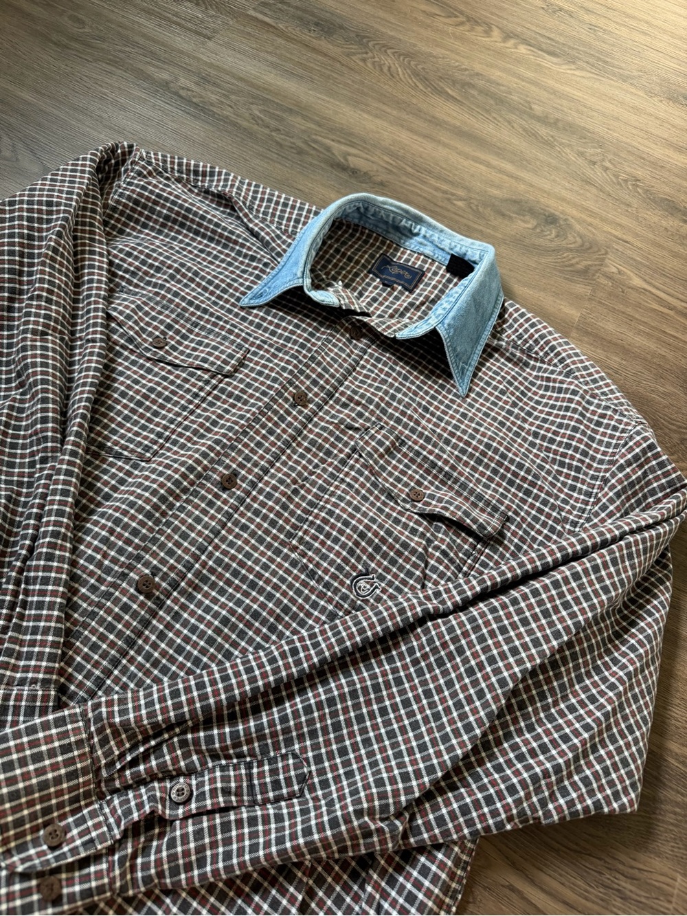 Vintage Roper Western Shirt Mens Large Plaid Denim Collar Button Up Long Sleeve